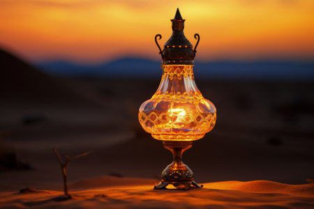 Aladdin s enchanted oil lamp in the sand dunesの素材