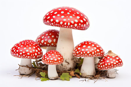 Amanita muscaria group poisonous mushroom isolated on whiteの素材