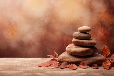 Autumn podium background with brown stonesの素材