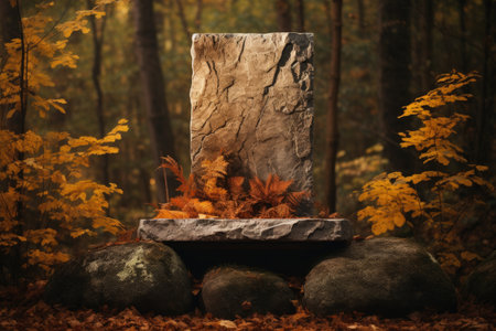Autumn forest backdrop Stone podiumの素材