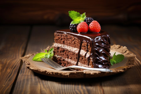Chocolate cake on woodの素材