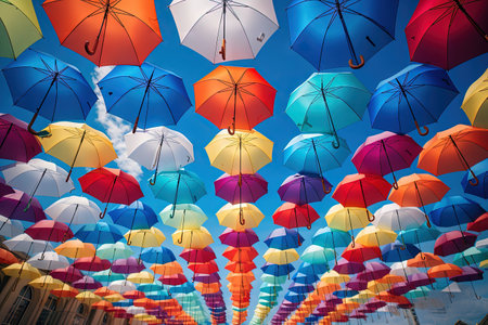 Colored umbrella in the airの素材