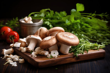 Different types of mushrooms King trumpet mushroom Eringi white and brown mushrooms Portobello on aの素材