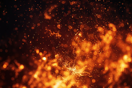 Fire sparks on black background in abstract motion blurの素材