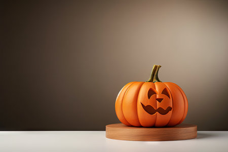 Halloween pumpkin ornament with orange podium and open space for advertisingの素材