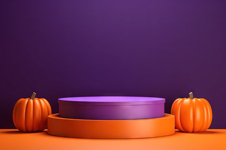 Halloween theme Orange podiums showcasing products on purple backdropの素材