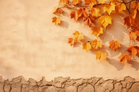 Maple tree leaves cast shadow on autumn wall Abstract fall backdropの素材