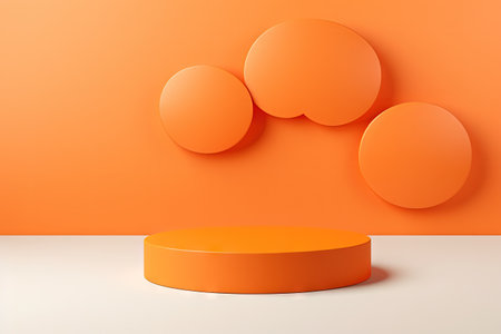 Minimal orange podium with cloud on pastel background representing a concept scene for product promoの素材