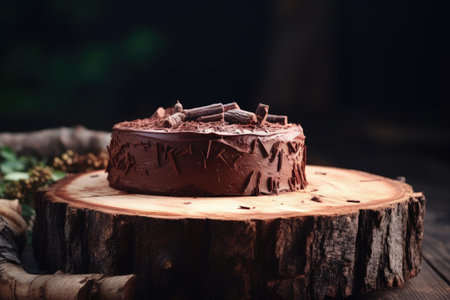 New chocolate cake on table Text space availableの素材