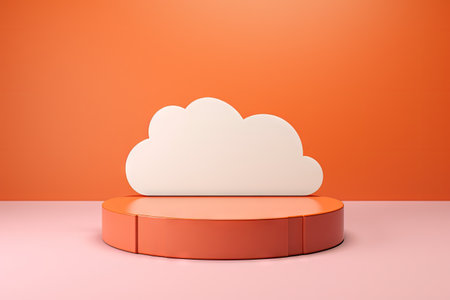 Minimal orange podium with cloud on pastel background representing a concept scene for product promoの素材