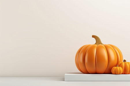 Pumpkin ornament for Halloween decorated with orange podium and space for advertising a productの素材