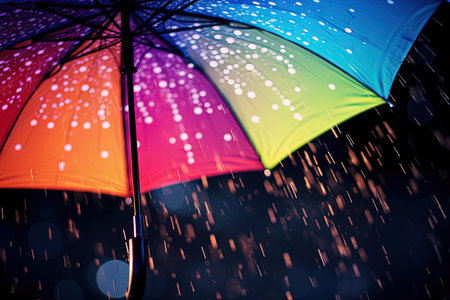 Rainy weather with rainbow colored umbrellaの素材