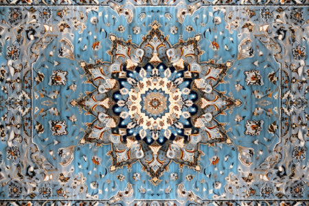 Round mandala pattern in turquoise blue grey brown and yellowの素材