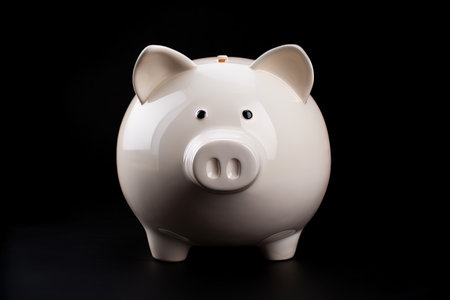Top view of a white piggy bank on blackの素材