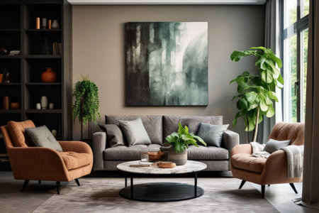Stylish and cozy living room with comfy seatingの素材