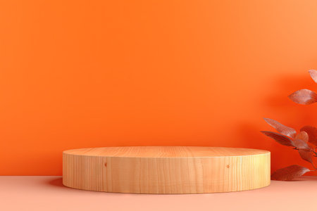 Wooden podium mockup for autumn sale Halloween or Thanksgiving template with rustic wood for naturalの素材