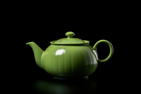 White background with green teapot aloneの素材