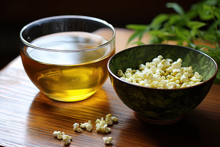 A green tea variant combining roasted popped rice often known as popcorn teaの素材