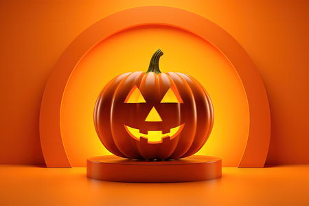 Abstract display of Jack o lantern on orange background showcasing productの素材