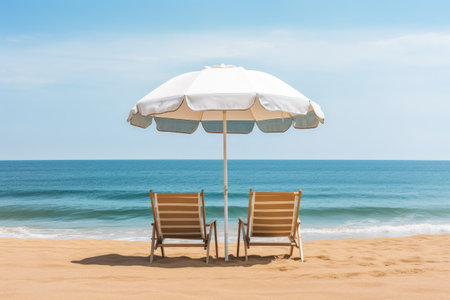 Beach view with chairs umbrella Spacious banner plenty of spaceの素材