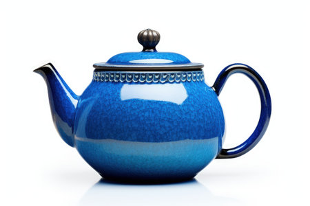 Blue tea pot on white backgroundの素材