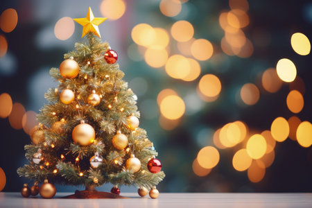 Blurred background with a Christmas tree adornedの素材