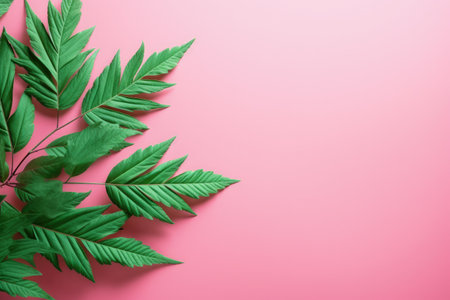 Branding and packaging presentation with pink leaf on a green background Natural skincare beauty proの素材