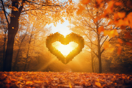 Colorful autumn forest background with vibrant red and orange foliage Leaves change to yellow in Octの素材