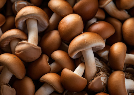 Close up of chestnut mushrooms in full frameの素材