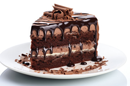 Delicious chocolate cake alone on whiteの素材