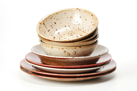 Dirty dishes on white backgroundの素材