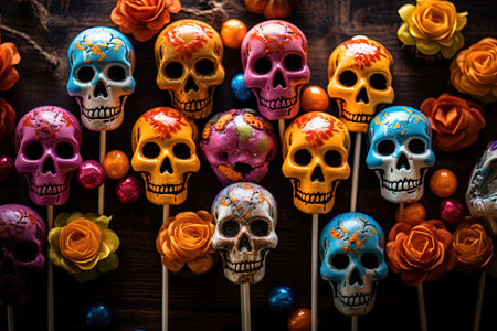 Halloween themed picture with skull and candyの素材