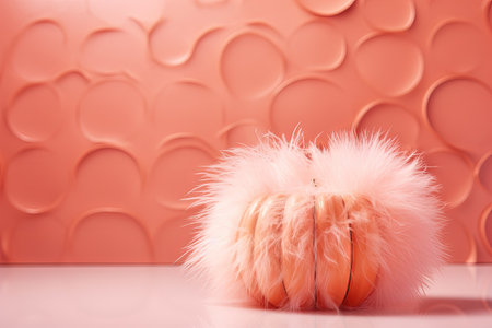 Minimal holiday concept of a creative Halloween composition with an orange pumpkin on a glass podiumの素材