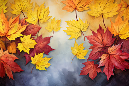 Maple leaves against autumn sceneryの素材