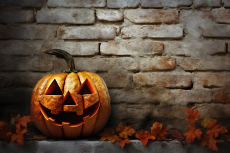 Old wall with Halloween pumpkin in the backgroundの素材