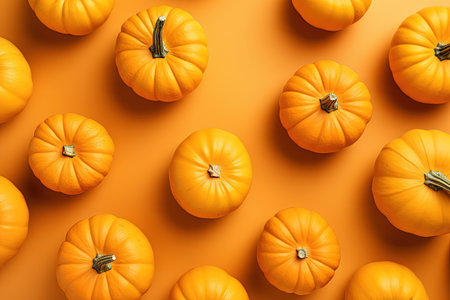 Pumpkin themed layout on orange background showcasing autumn season suitable for promotion or advertの素材