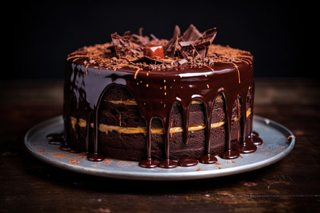 Rich chocolate cake with Belgian ganache cream and chocolate glaze dripsの素材
