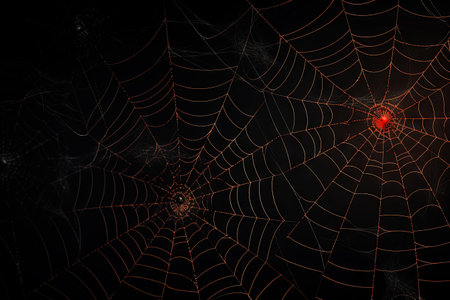Spooky spiders and cobwebs on a dark Halloween backdropの素材