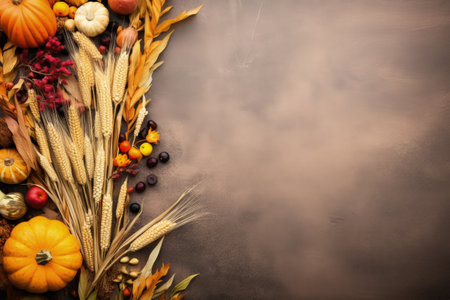 Fall themed border with food and wildlife on lokta paper Top view Celebration of harvest Thanksgivinの素材