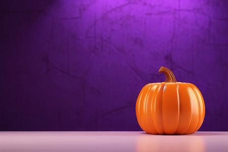 Halloween themed Orange podium pumpkin purple background Copy spaceの素材