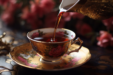 close up of pouring tea into a cupの素材