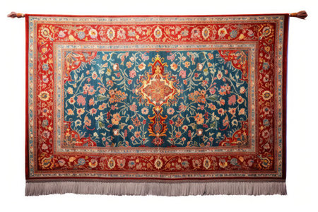 Persian carpet with tassels flies magically and is white isolatedの素材