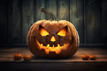 Wooden background Halloween jack o lanternの素材