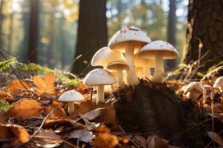 Wild mushrooms Boletus edulis are commonly found in the woodsの素材