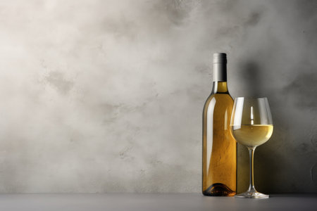 White wine bottle and glass on concrete background Wine production and tasting conceptの素材