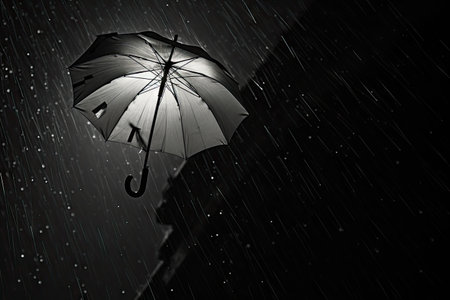 Black and white umbrella in the rainの素材