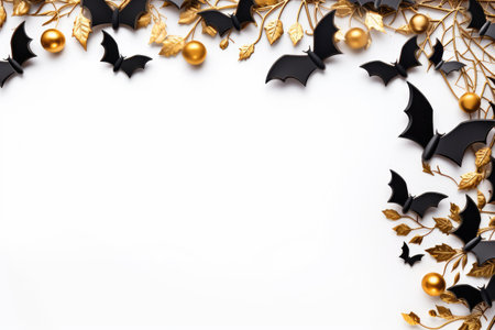 Halloween themed banner with bats pumpkins leaves cobwebs spiders on white backgroundの素材