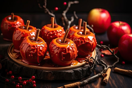 Caramel coated apples Halloween treats Text availableの素材