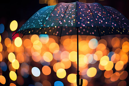 Defocused bokeh lights in an umbrella shape creating a blurred and soft focus abstract backgroundの素材