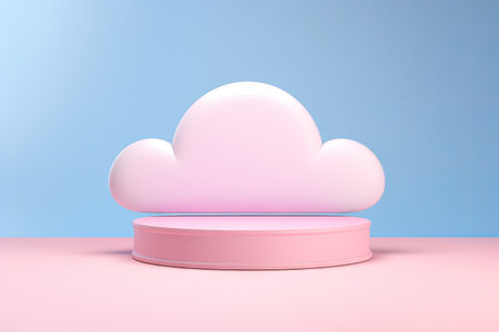 Minimal pink podium with cloud on pastel blue background Ideal for showcasing products promotions saの素材
